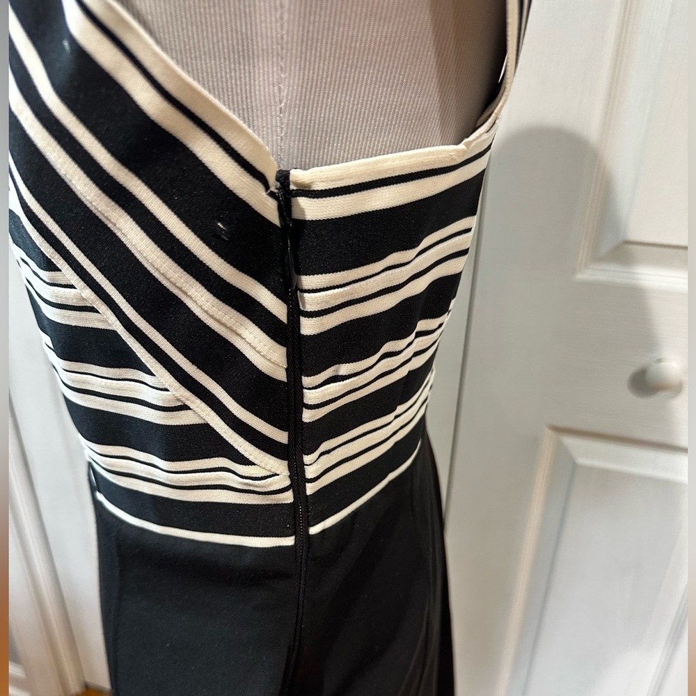 Maeve Black and White Striped Cross-Front Fit-and-Flare Dress - Picture 4 of 7